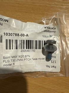 1030788-00-A Bolt M6X1X20,BTN FLG,T30,ZNNI,PTCH Tesla Model S, SR, X, XP photo